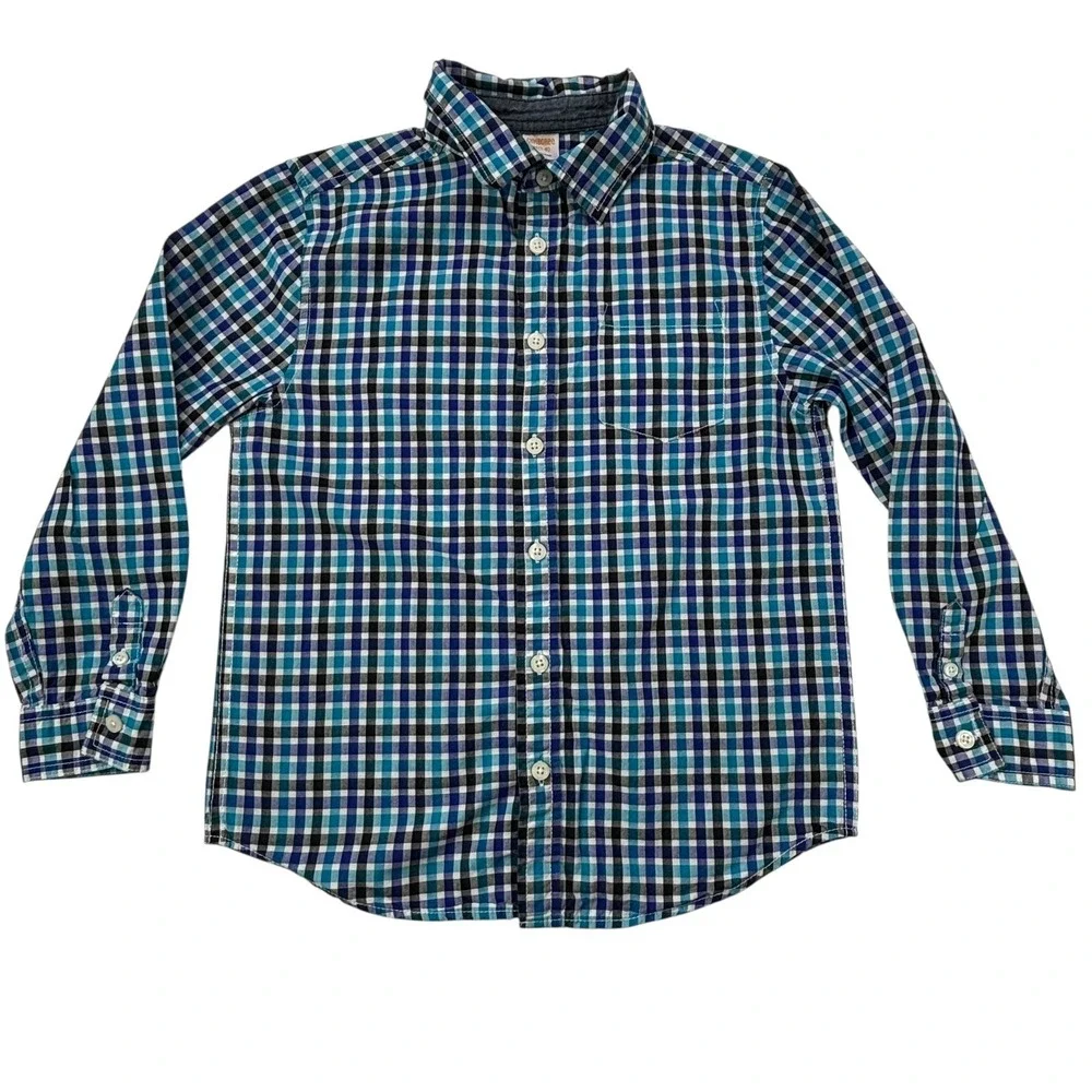 Gymboree Boys Kids Plaid Button Down Long Sleeve Shirt Size Medium 7-8‎